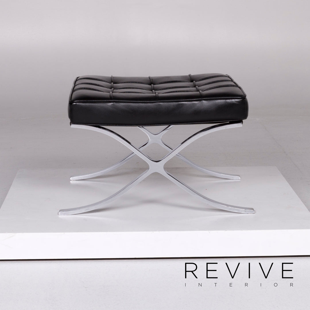 Knoll International Barcelona Chair Vintage Designer Leder Hocker Schwarz #10367