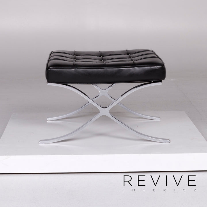 Knoll International Barcelona Chair Vintage Designer Leder Hocker Schwarz #10367