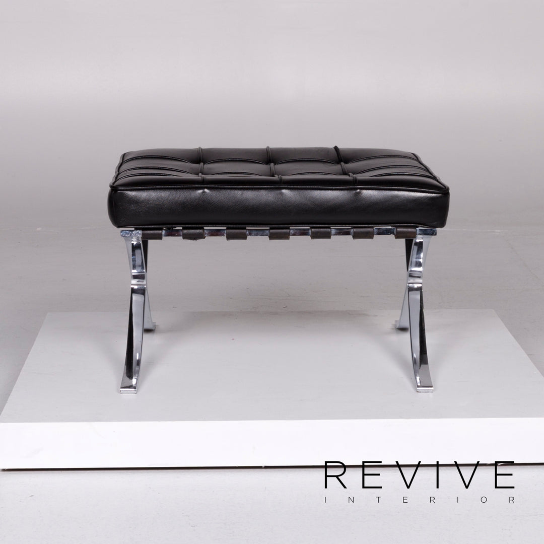 Knoll International Barcelona Chair Vintage Designer Leder Hocker Schwarz #10367