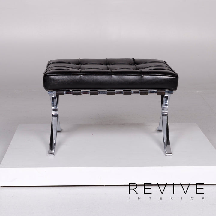 Knoll International Barcelona Chair Vintage Designer Leder Hocker Schwarz #10367