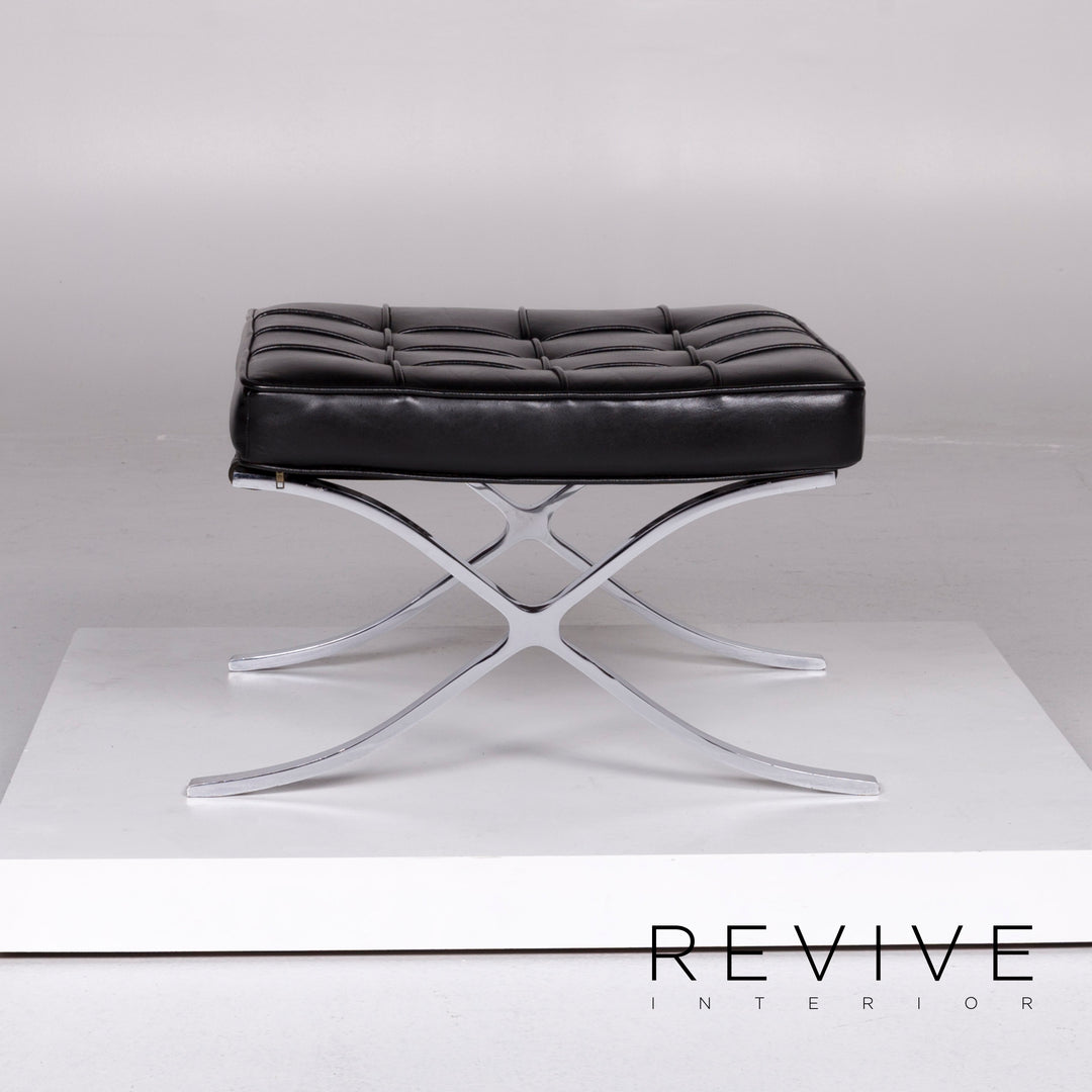 Knoll International Barcelona Chair Vintage Designer Leder Hocker Schwarz #10367