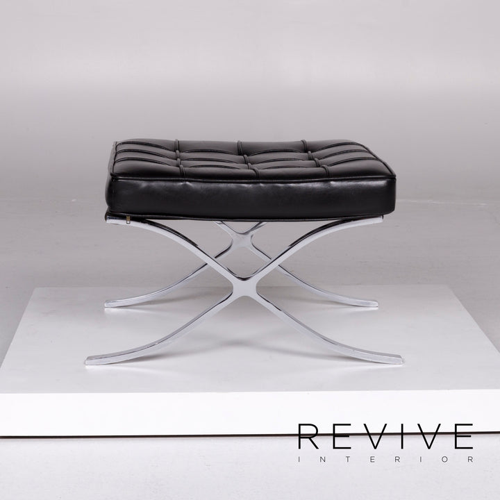 Knoll International Barcelona Chair Vintage Designer Leder Hocker Schwarz #10367