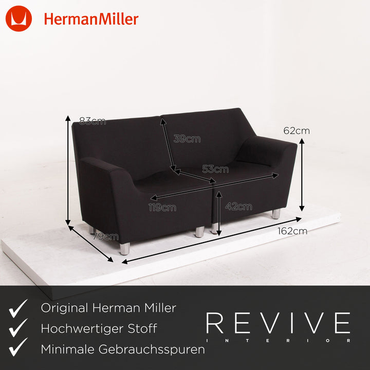 Herman Miller Love Seat Fabric Sofa Black Two Seater Feature Modular Couch #15296