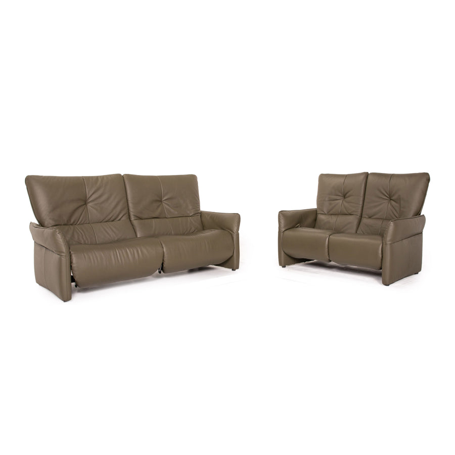 Himolla Cumuly leather sofa set olive green 1x three-seater 1x two-seater relaxation function