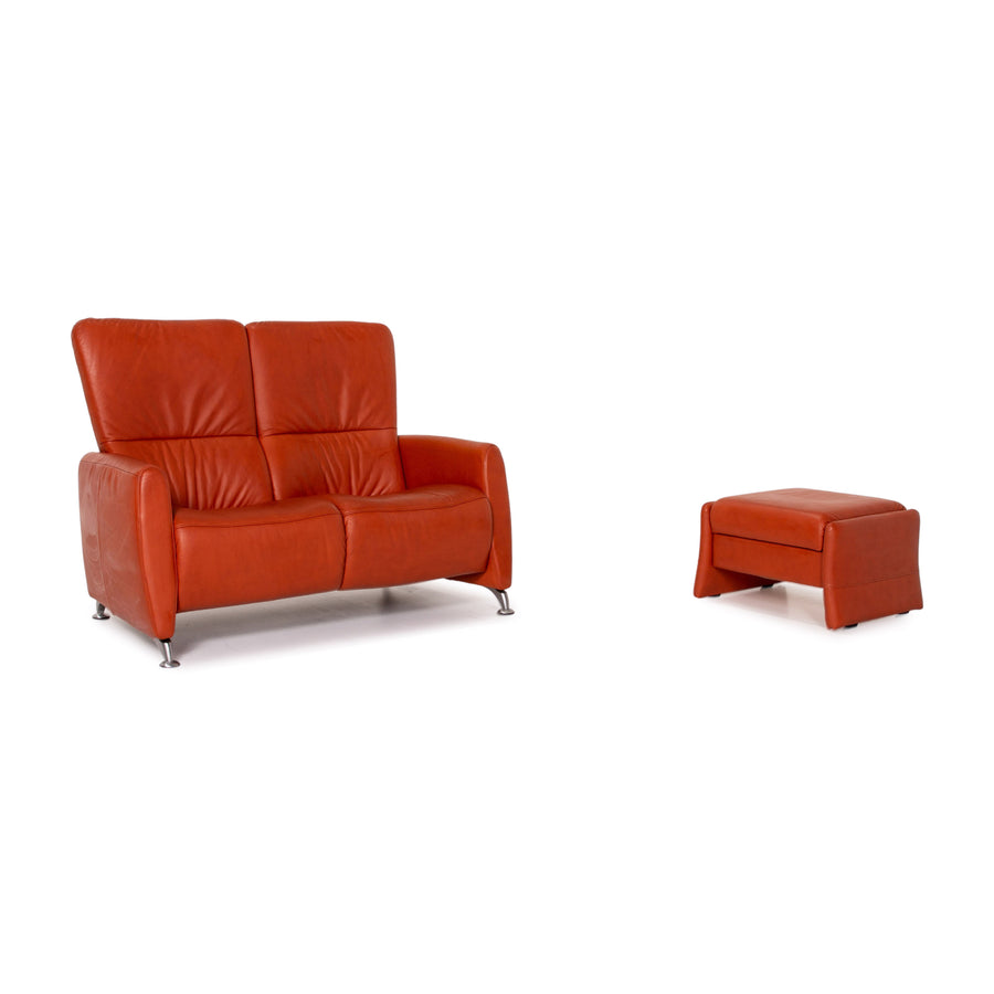 Himolla Cumuly Leder Sofa Garnitur Orange 1x Zweisitzer 1x Hocker #14754
