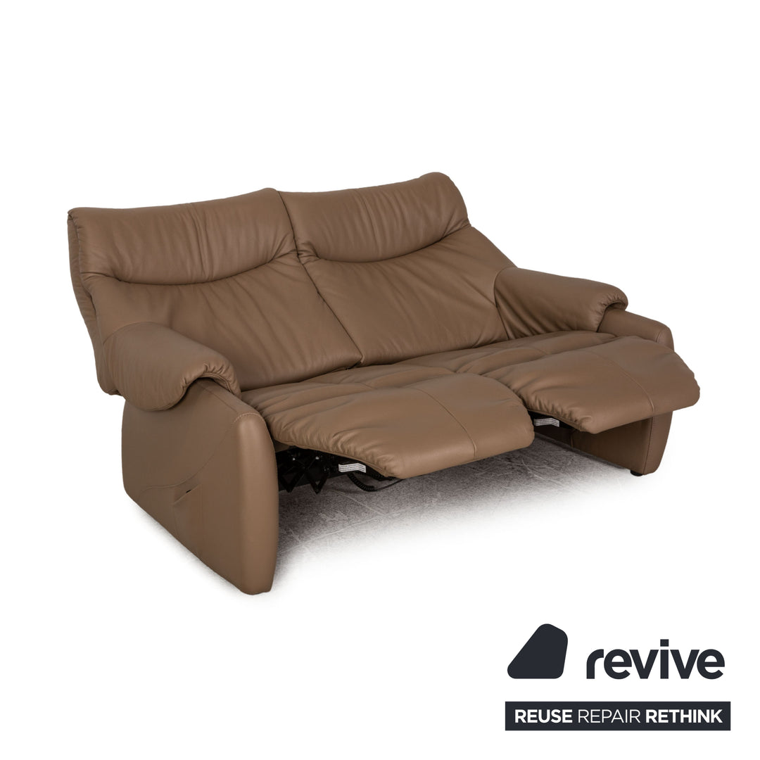 Himolla Cumuly leather two-seater brown taupe sofa couch electr. function
