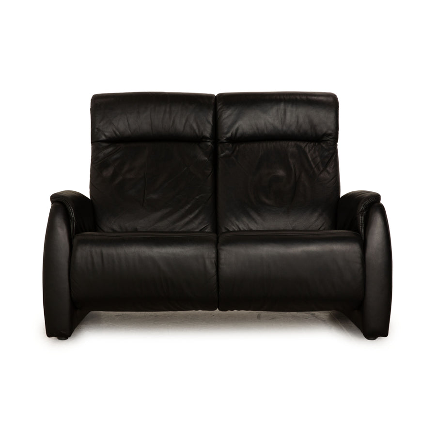 Himolla Cumuly Leather Two Seater Black Sofa Couch Manual Function