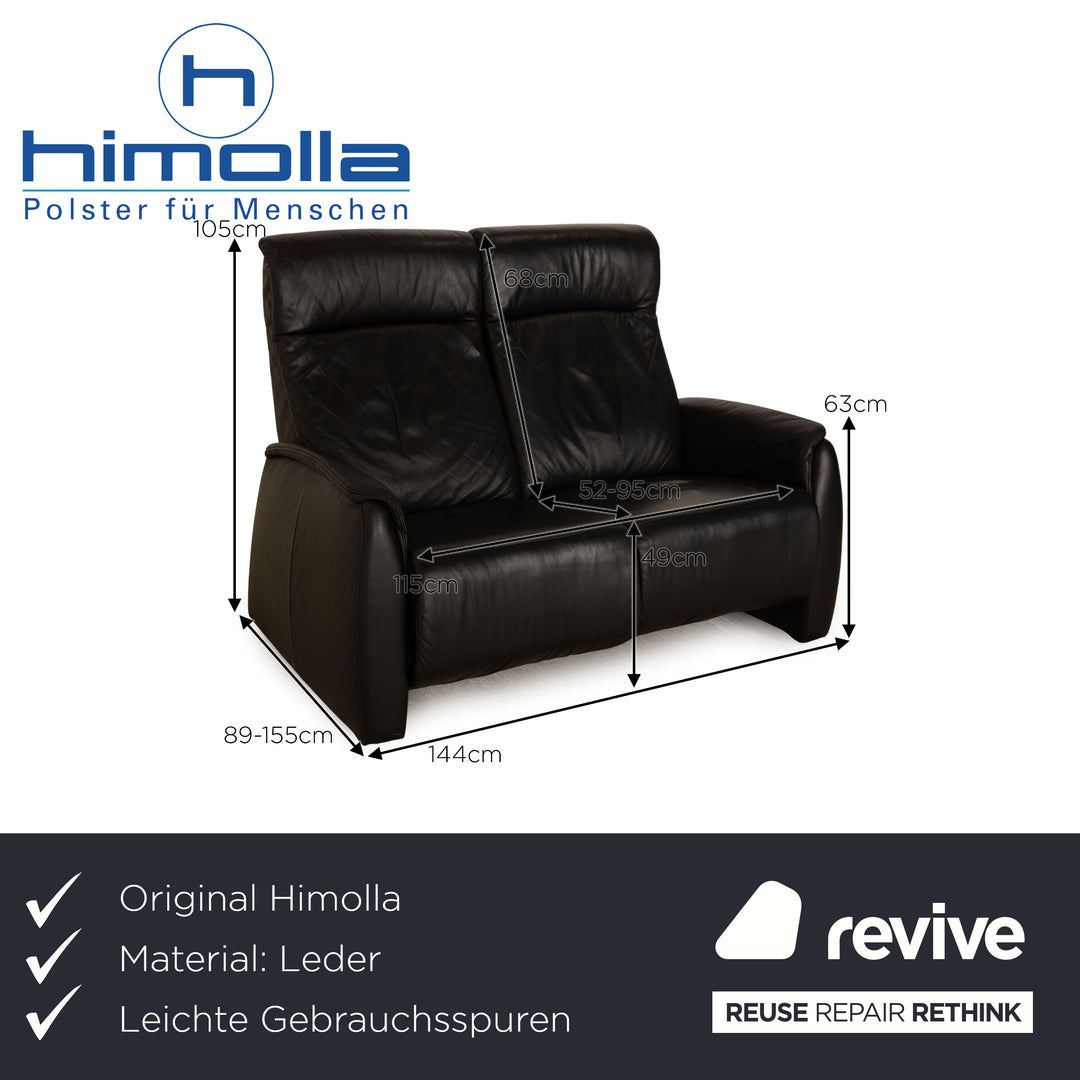 Himolla Cumuly Leather Two Seater Black Sofa Couch Manual Function