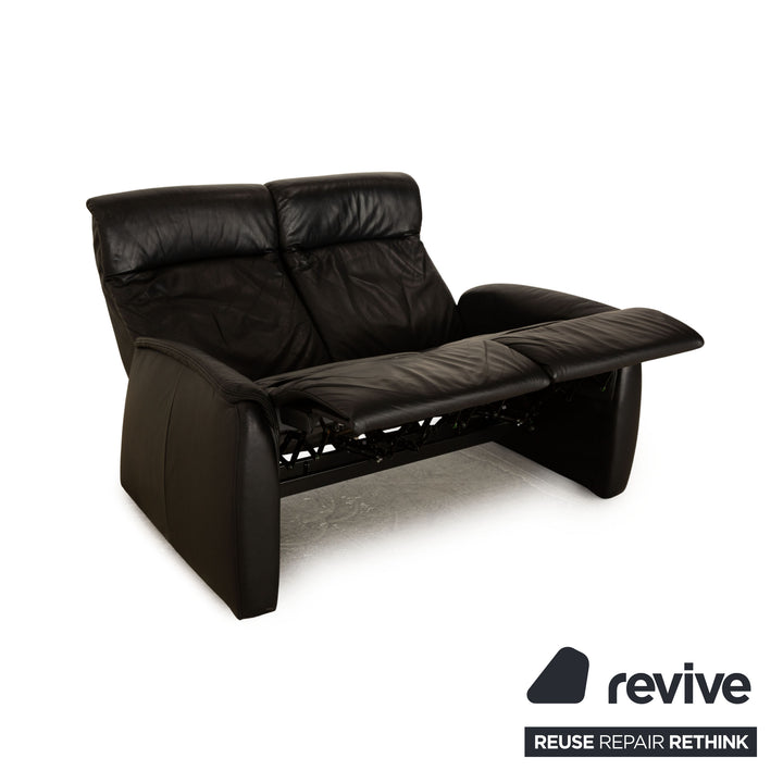 Himolla Cumuly Leather Two Seater Black Sofa Couch Manual Function