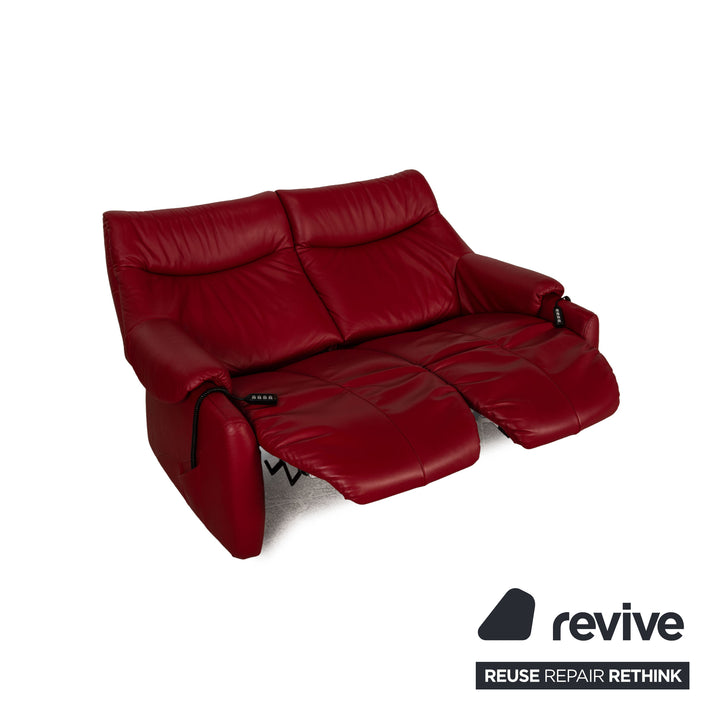 Himolla Cumuly Two Seater Leather Red Sofa Couch Electric Function