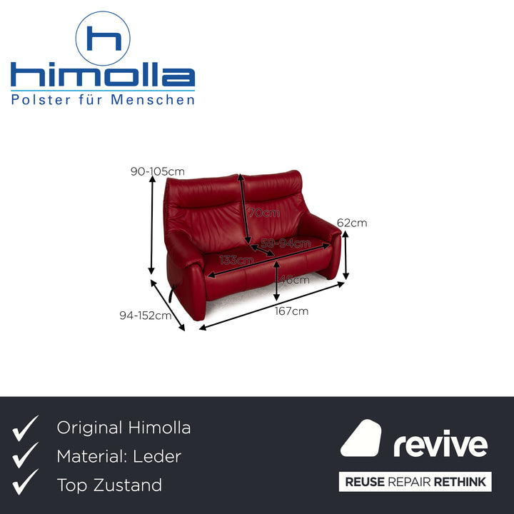 Himolla Cumuly Two Seater Leather Red Sofa Couch Electric Function