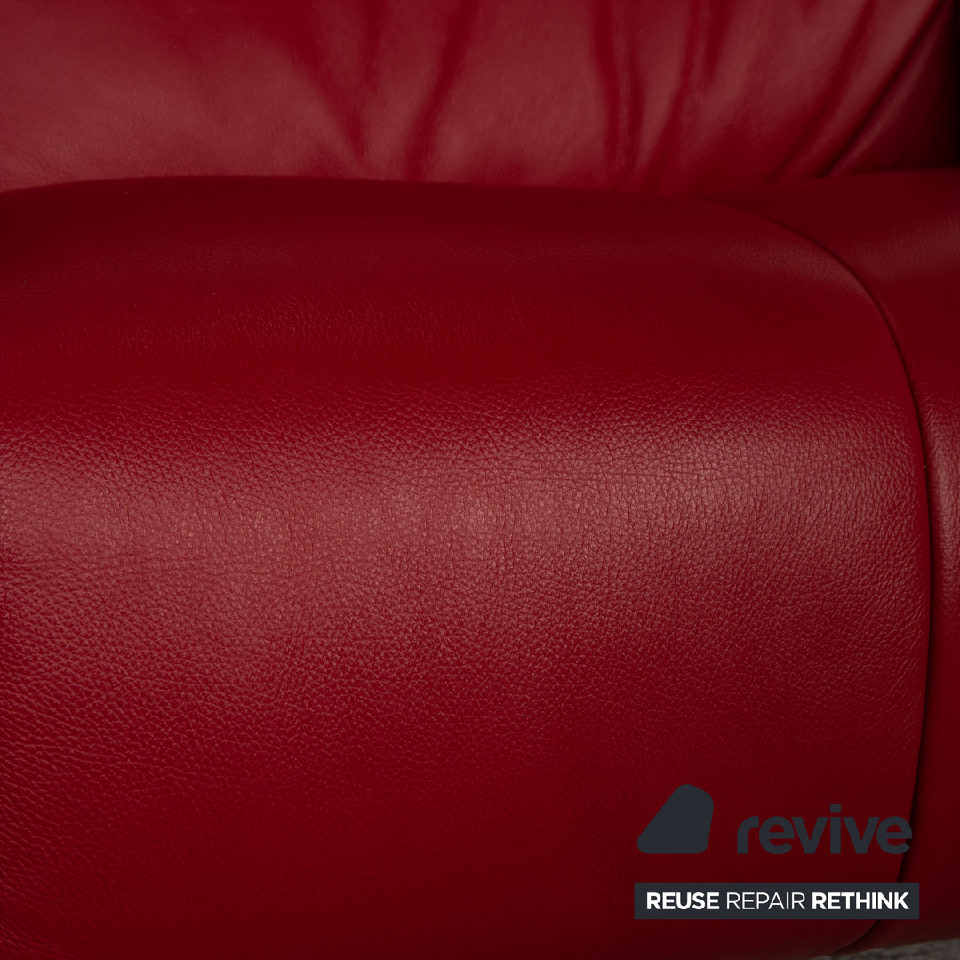 Himolla Cumuly Two Seater Leather Red Sofa Couch Electric Function