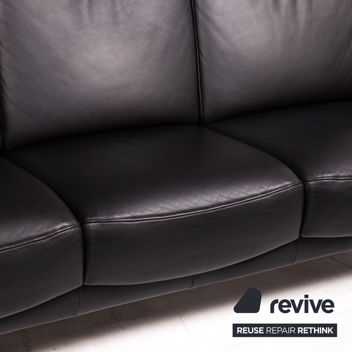 Himolla Ergoline Leather Sofa Black Three Seater Function Couch