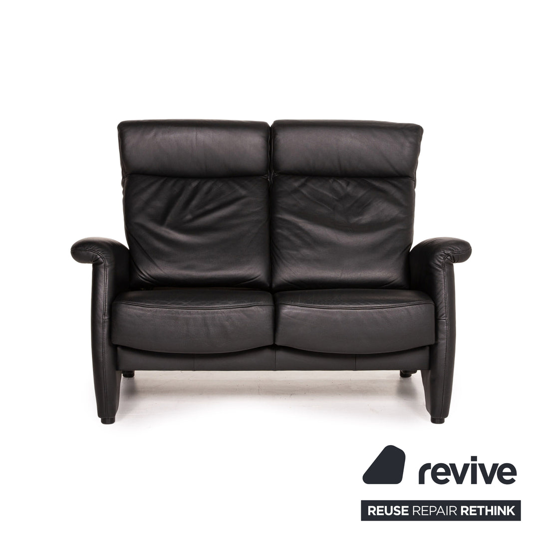 Himolla Ergoline Leather Sofa Black Two Seater Function Couch