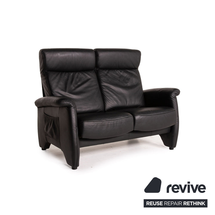 Himolla Ergoline Leather Sofa Black Two Seater Function Couch