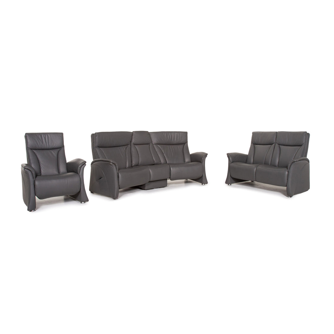 Himolla Himolla Trapez Leder Sofa Garnitur Grau 1x Dreisitzer 1x Zweisitzer 1x Sessel Relaxfunktion Couch #13362