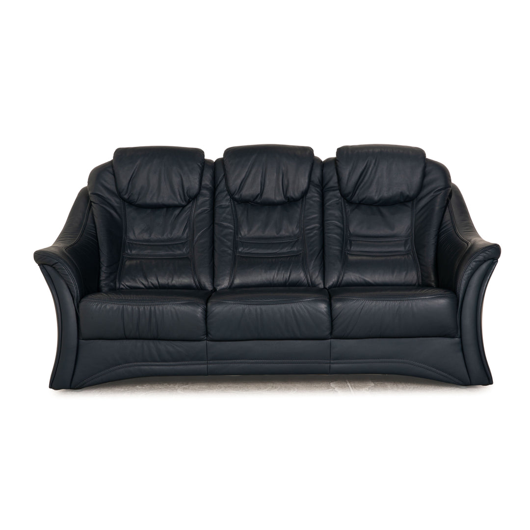 Himolla Leather Three Seater Blue Dark Blue Sofa Couch