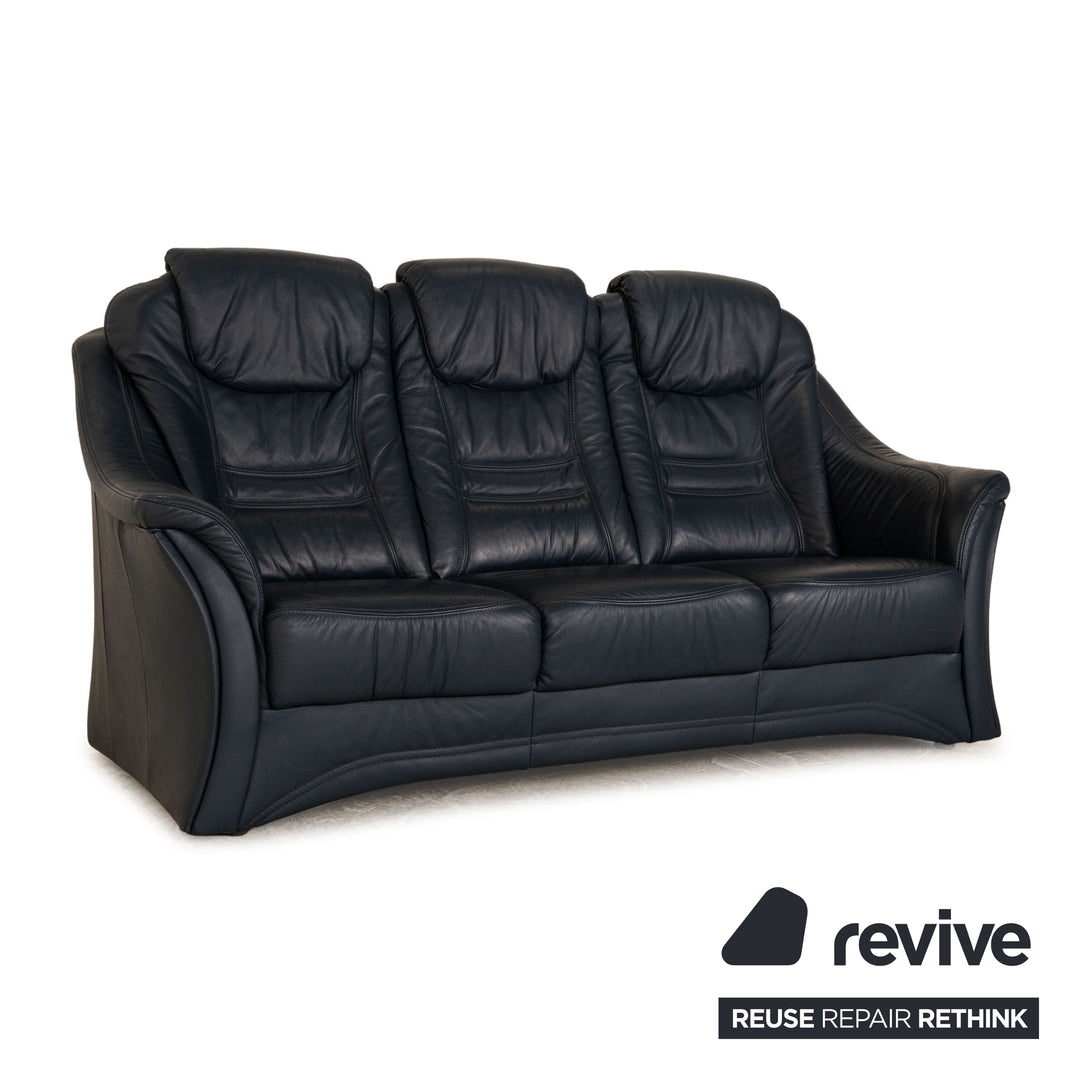 Himolla Leather Three Seater Blue Dark Blue Sofa Couch
