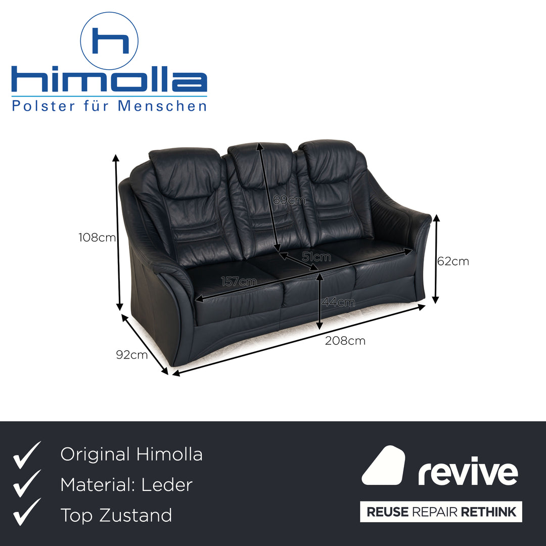 Himolla Leather Three Seater Blue Dark Blue Sofa Couch