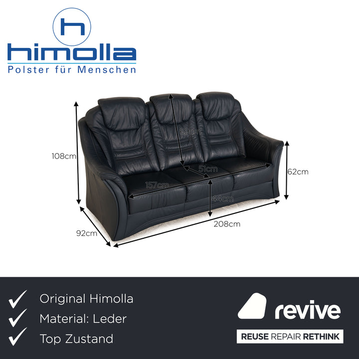 Himolla Leather Three Seater Blue Dark Blue Sofa Couch