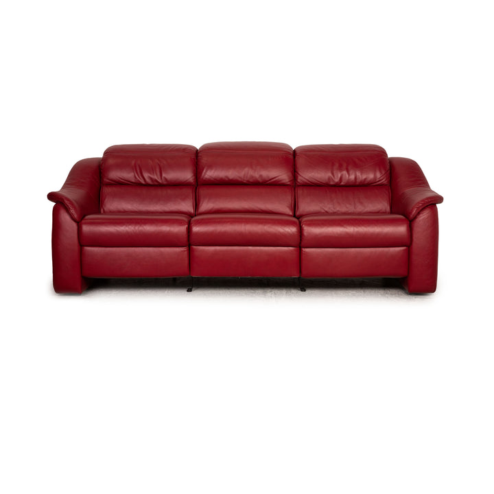 Himolla Leather Three Seater Red Electric Function Sofa Couch