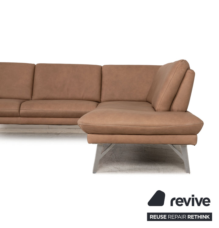 Himolla leather corner sofa taupe beige sofa couch function chaise longue on the right