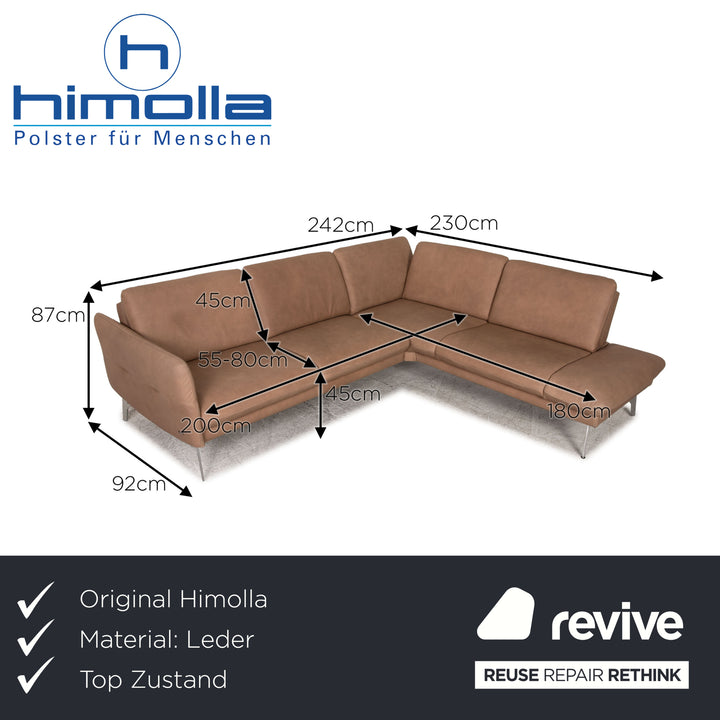Himolla leather corner sofa taupe beige sofa couch function chaise longue on the right