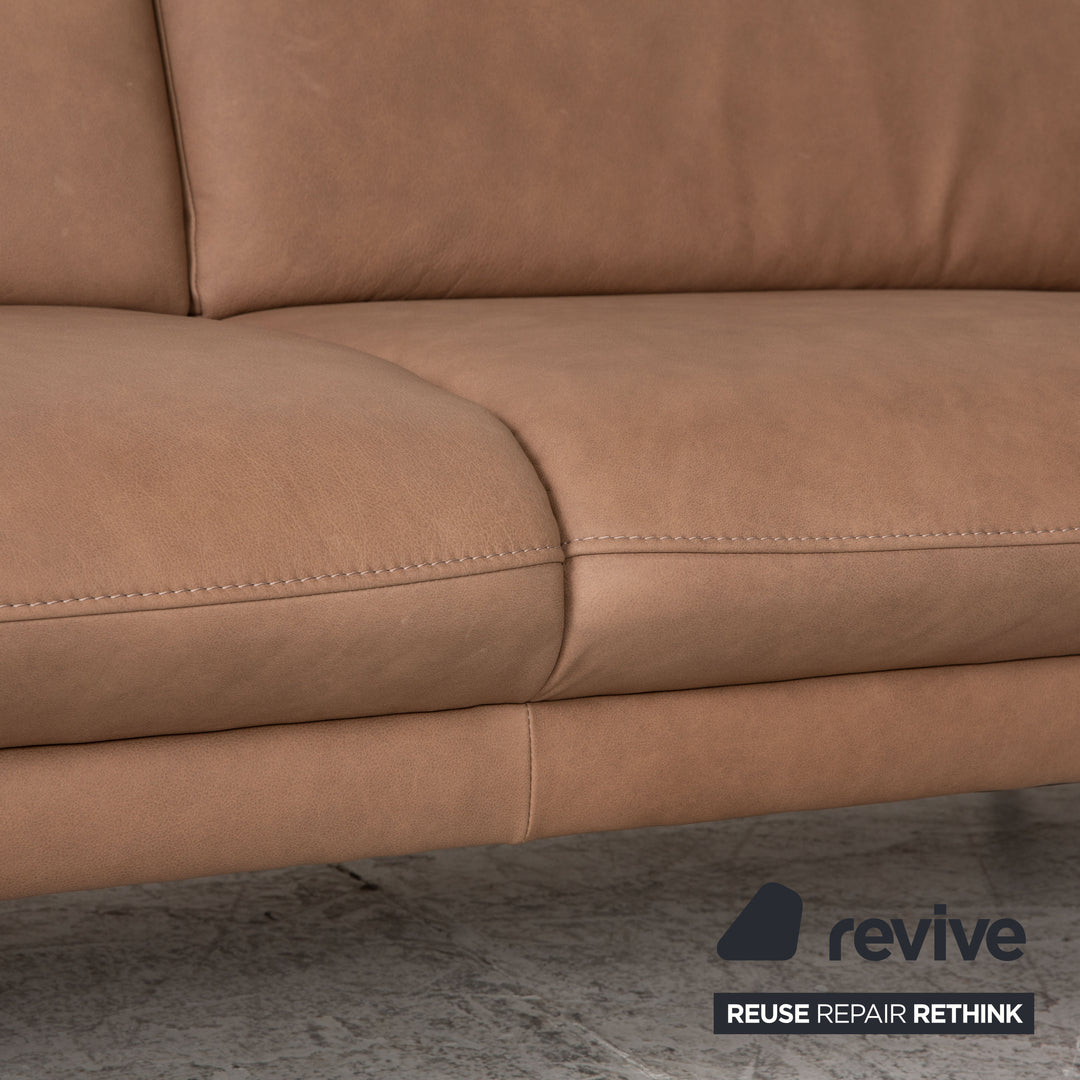 Himolla leather corner sofa taupe beige sofa couch function chaise longue on the right