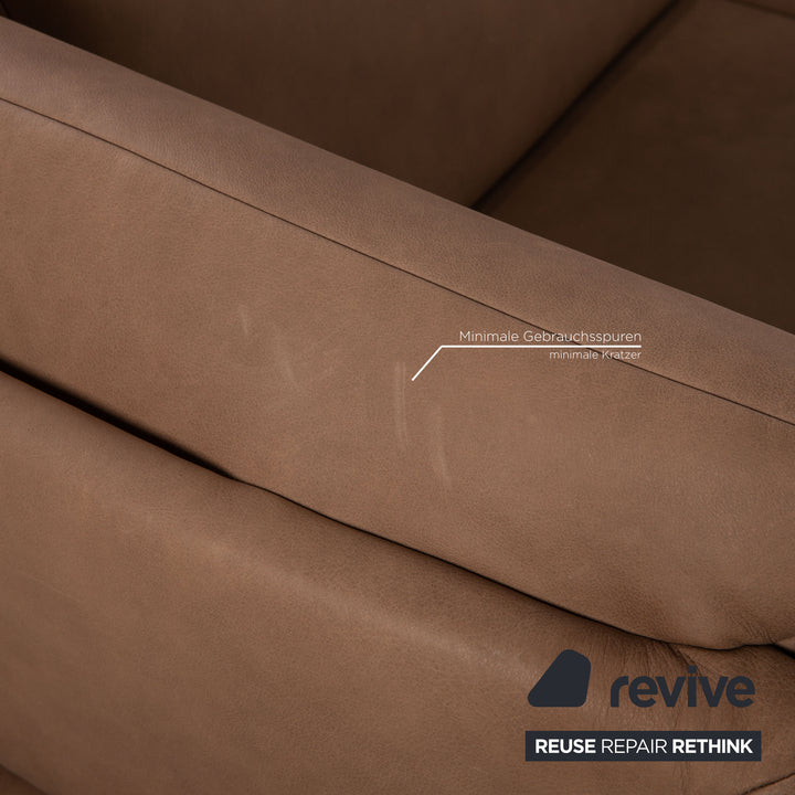 Himolla leather corner sofa taupe beige sofa couch function chaise longue on the right