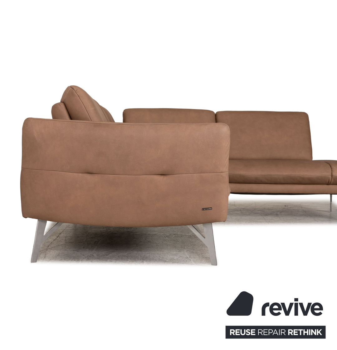 Himolla leather corner sofa taupe beige sofa couch function chaise longue on the right