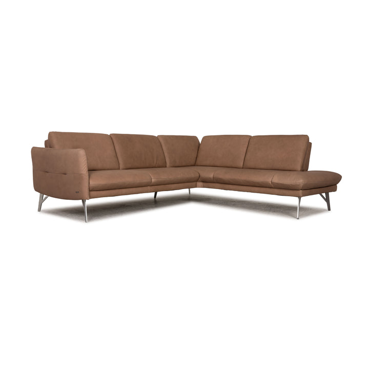 Himolla leather corner sofa taupe beige sofa couch function chaise longue on the right
