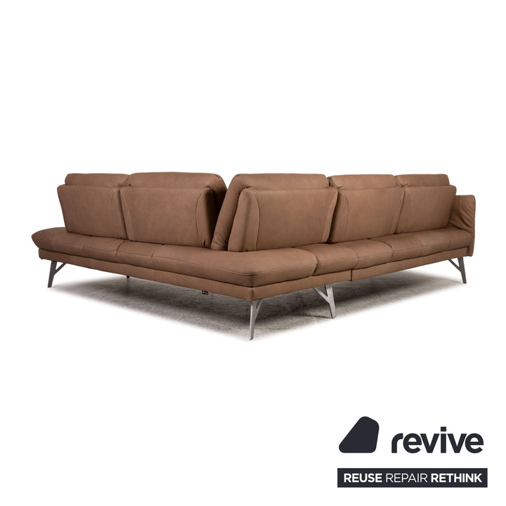 Himolla leather corner sofa taupe beige sofa couch function chaise longue on the right