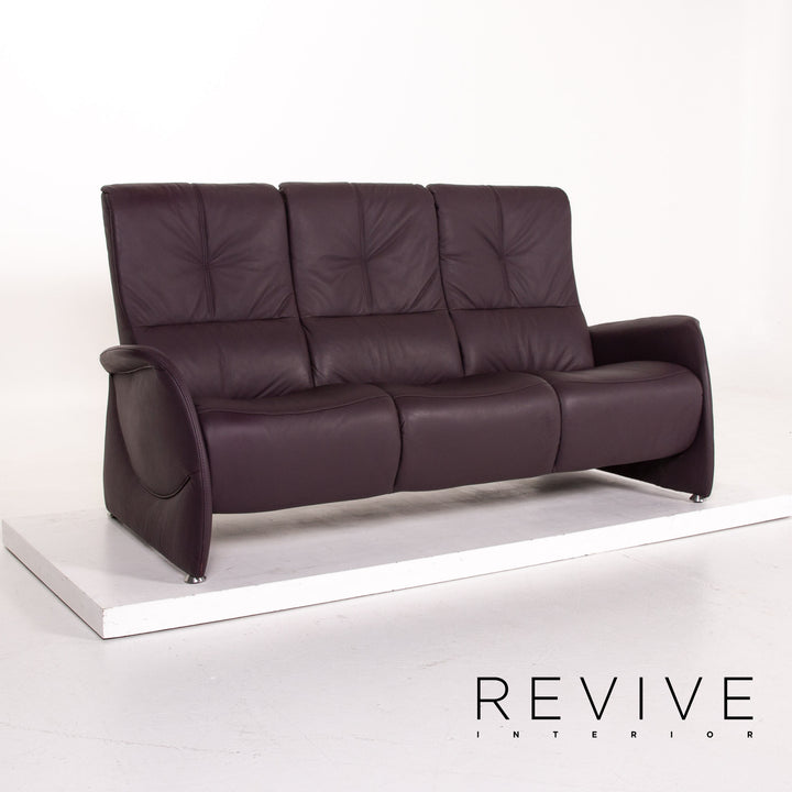 Himolla Leather Sofa Aubergine Violet Three Seater Couch #13868