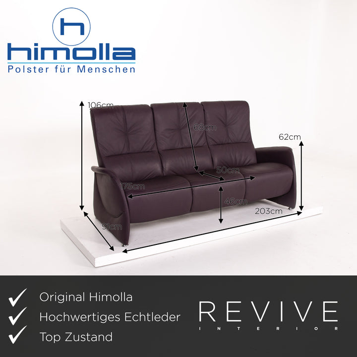 Himolla Leather Sofa Aubergine Violet Three Seater Couch #13868