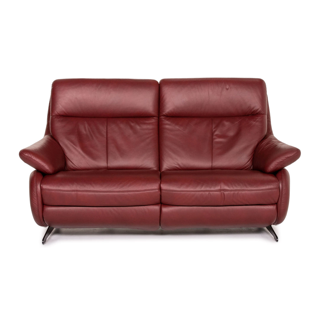 Himolla Leather Sofa Electric Function Red Dark Red Two Seater Relaxation Couch #14357