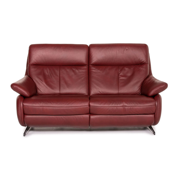 Himolla Leather Sofa Electric Function Red Dark Red Two Seater Relaxation Couch #14357