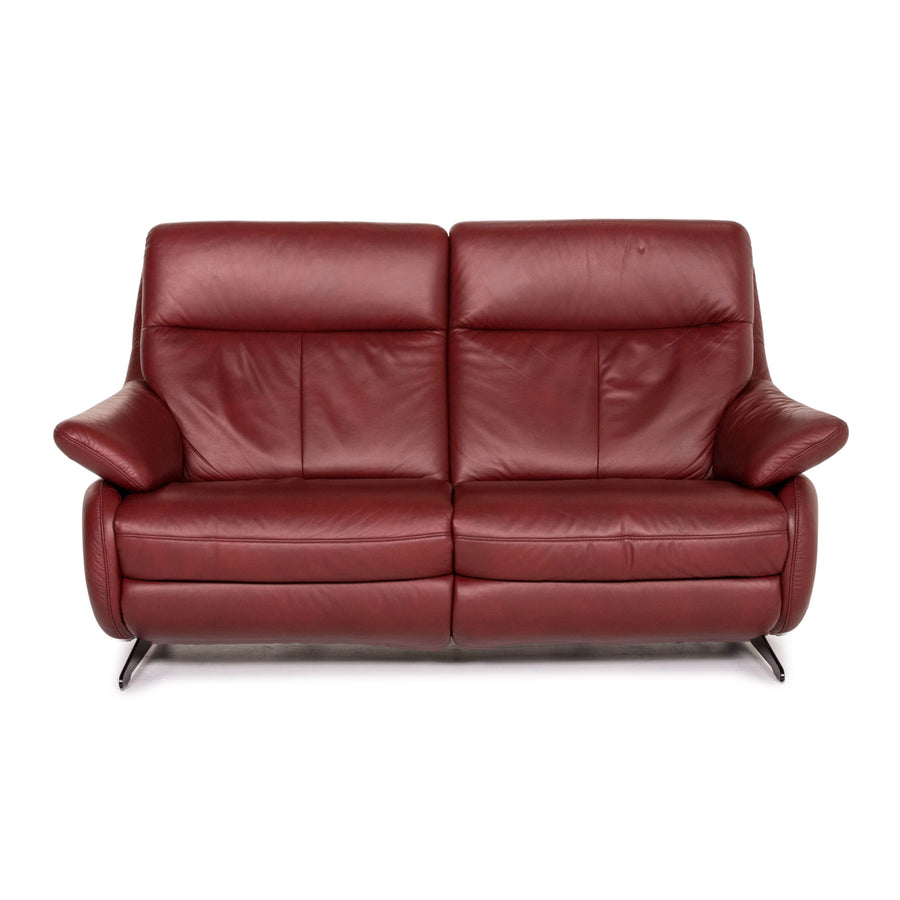 Himolla Leather Sofa Electric Function Red Dark Red Two Seater Relaxation Couch #14357