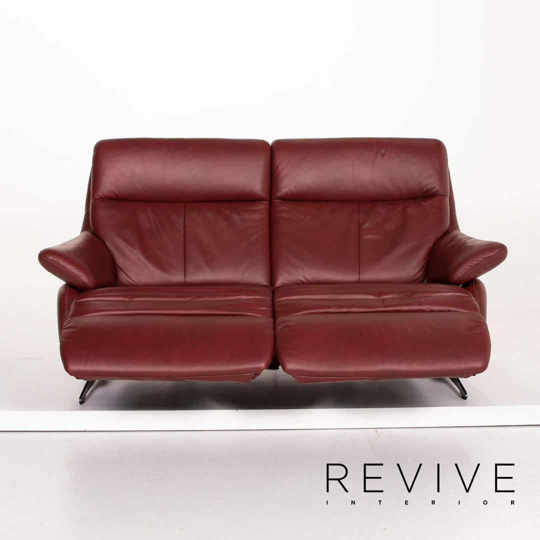 Himolla Leather Sofa Electric Function Red Dark Red Two Seater Relaxation Couch #14357