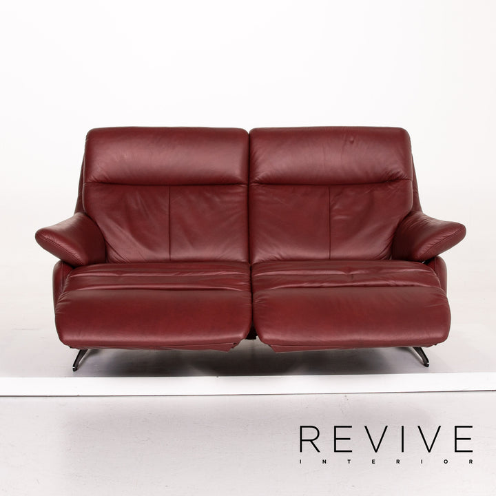 Himolla Leather Sofa Electric Function Red Dark Red Two Seater Relaxation Couch #14357