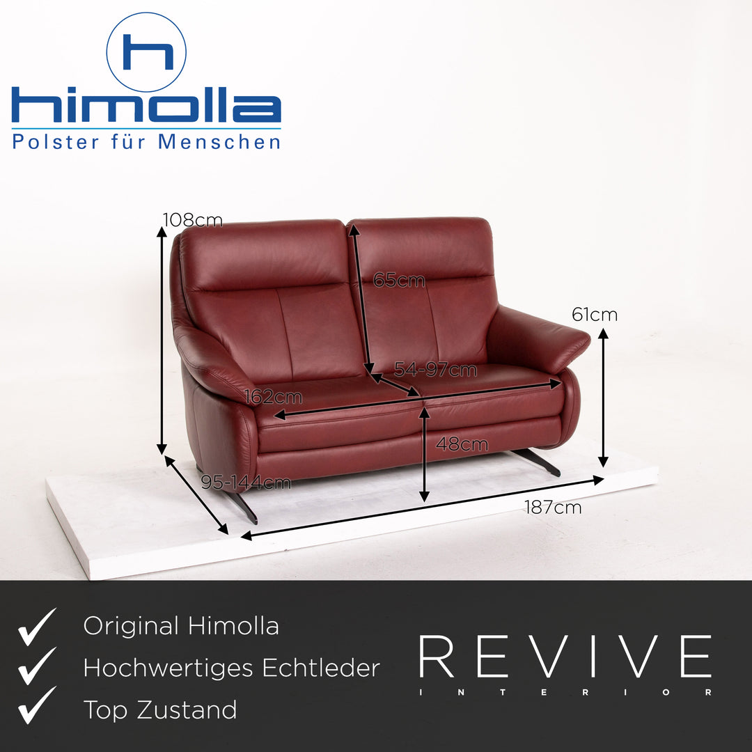 Himolla Leather Sofa Electric Function Red Dark Red Two Seater Relaxation Couch #14357