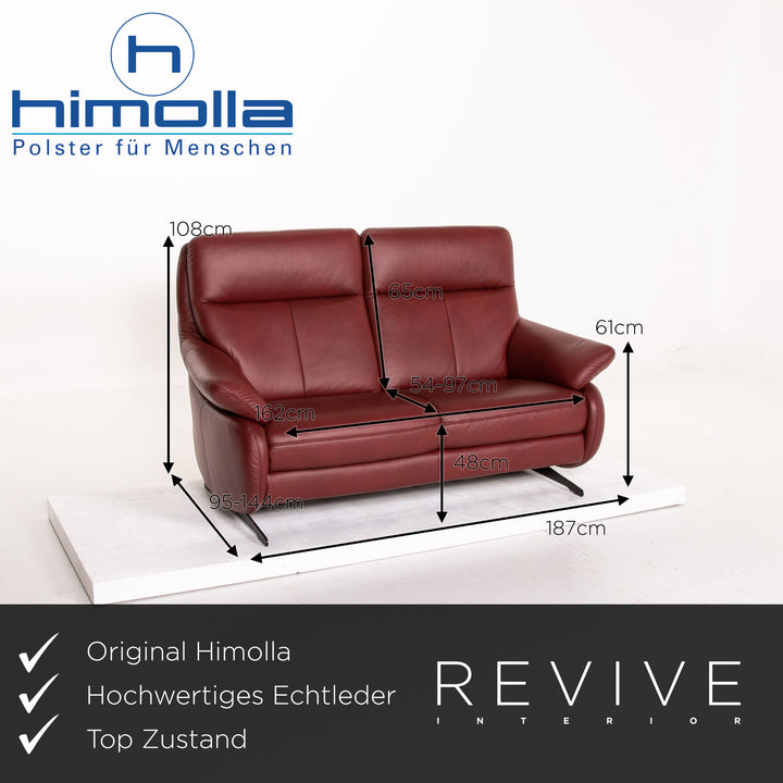 Himolla Leather Sofa Electric Function Red Dark Red Two Seater Relaxation Couch #14357