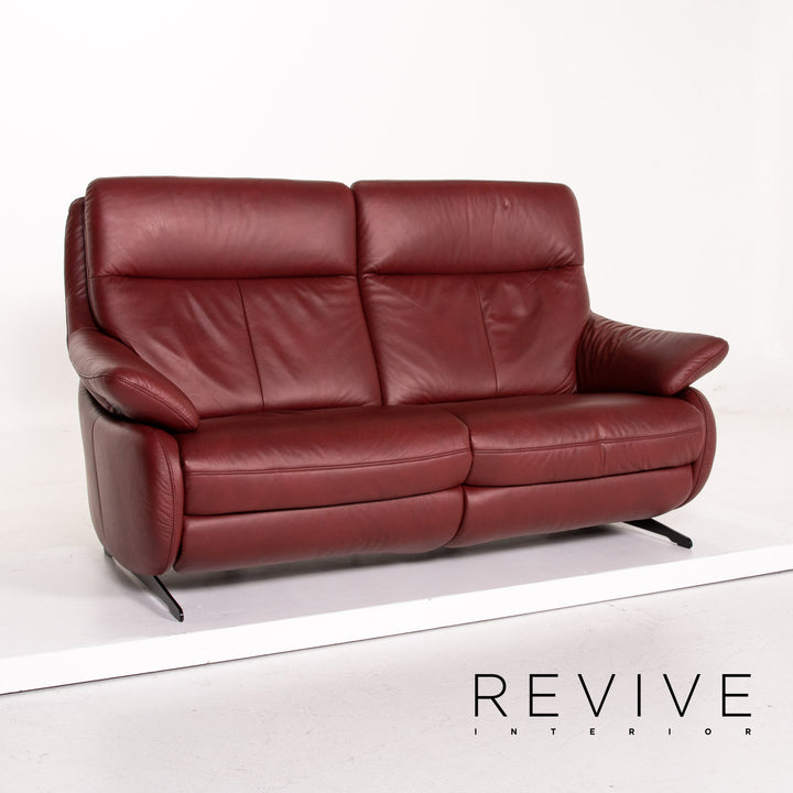 Himolla Leather Sofa Electric Function Red Dark Red Two Seater Relaxation Couch #14357