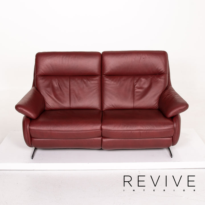 Himolla Leather Sofa Electric Function Red Dark Red Two Seater Relaxation Couch #14357