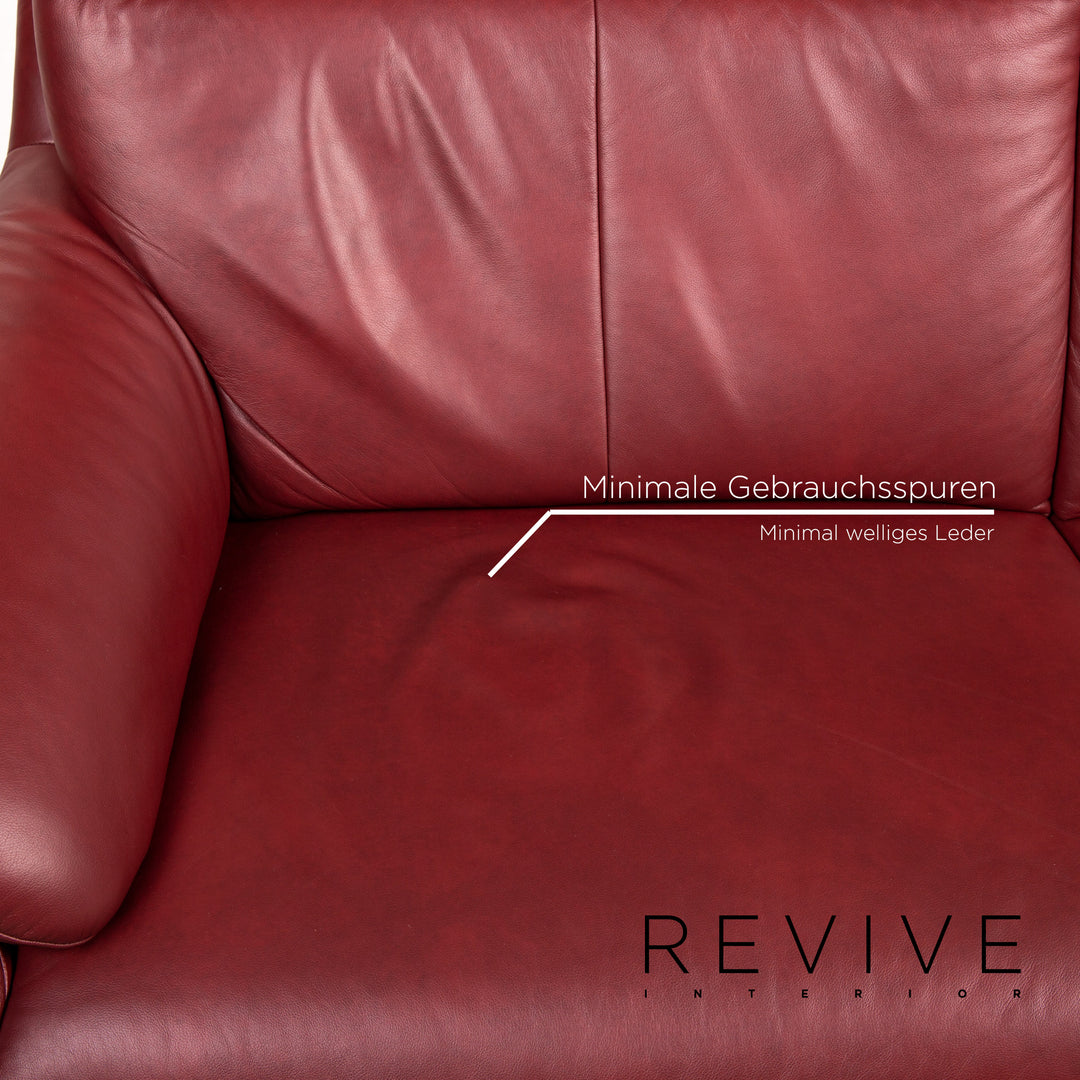 Himolla Leather Sofa Electric Function Red Dark Red Two Seater Relaxation Couch #14357