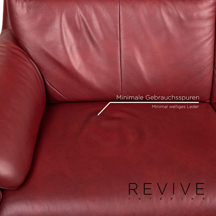 Himolla Leather Sofa Electric Function Red Dark Red Two Seater Relaxation Couch #14357