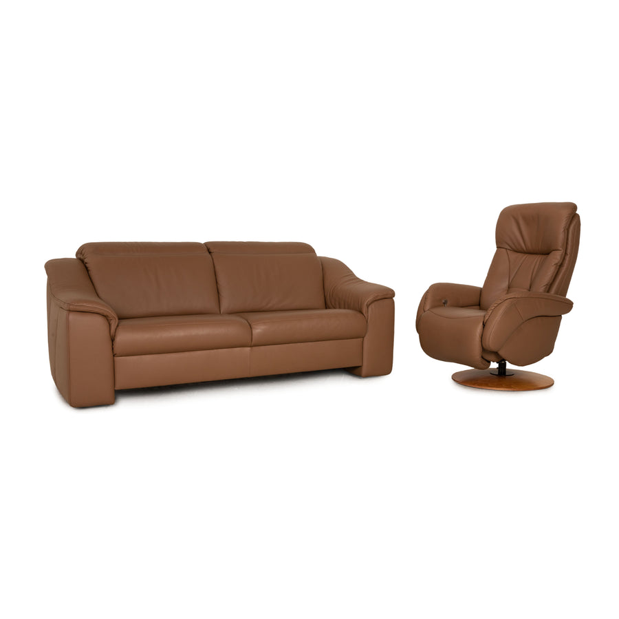 Himolla Leather Sofa Set Brown Beige Two Seater Armchair Manual Function