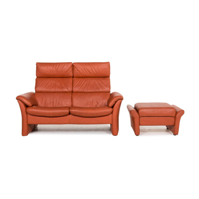 Himolla Leder Sofa Garnitur Orange 1x Zweisitzer 1x Hocker #13072