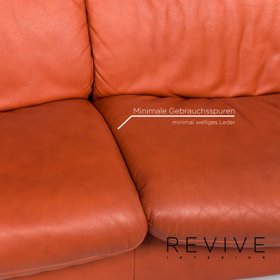 Himolla Leder Sofa Garnitur Orange 1x Zweisitzer 1x Hocker #13072
