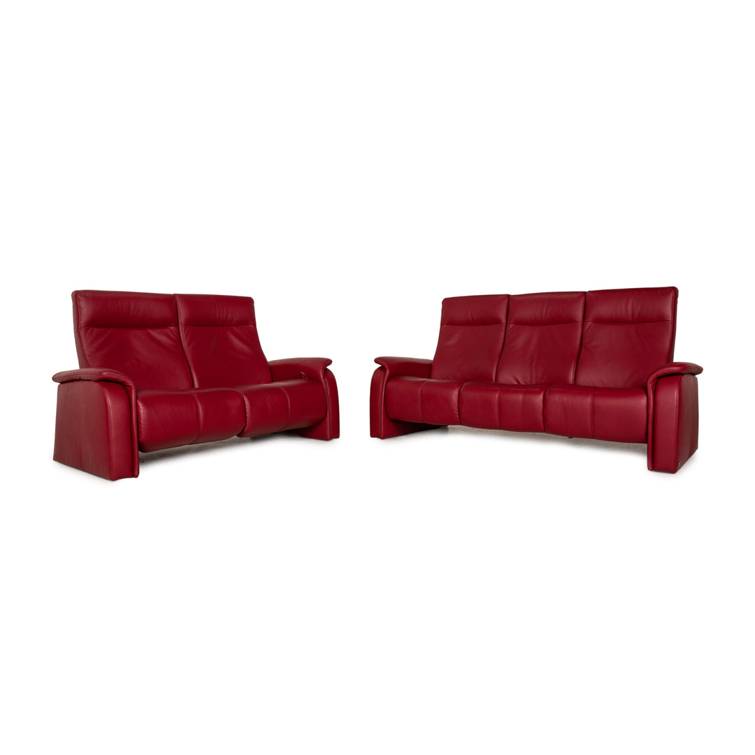 Himolla leather sofa set red 1x two-seater 1x three-seater