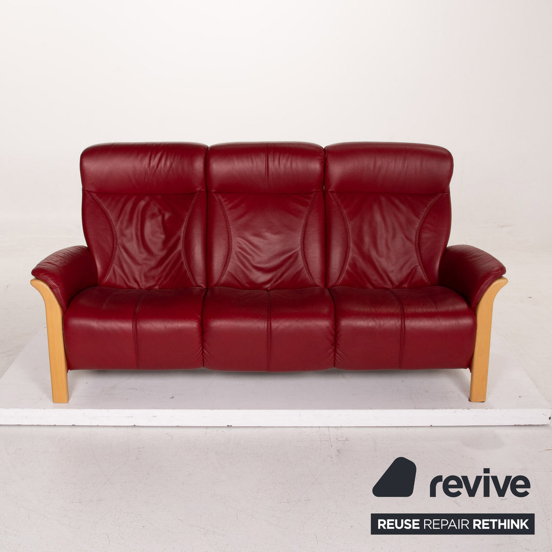 Himolla Leather Sofa Red Three Seater Couch #15627